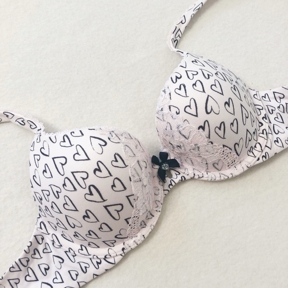 Victorias Secret Dust Pink Black Heart Body By Victoria Perfect Shape Bra - Picture 2 of 7